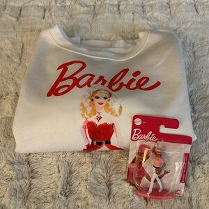 Brand NWOT soft white Barbie sweatshirt and a micro Barbie collectible doll!!